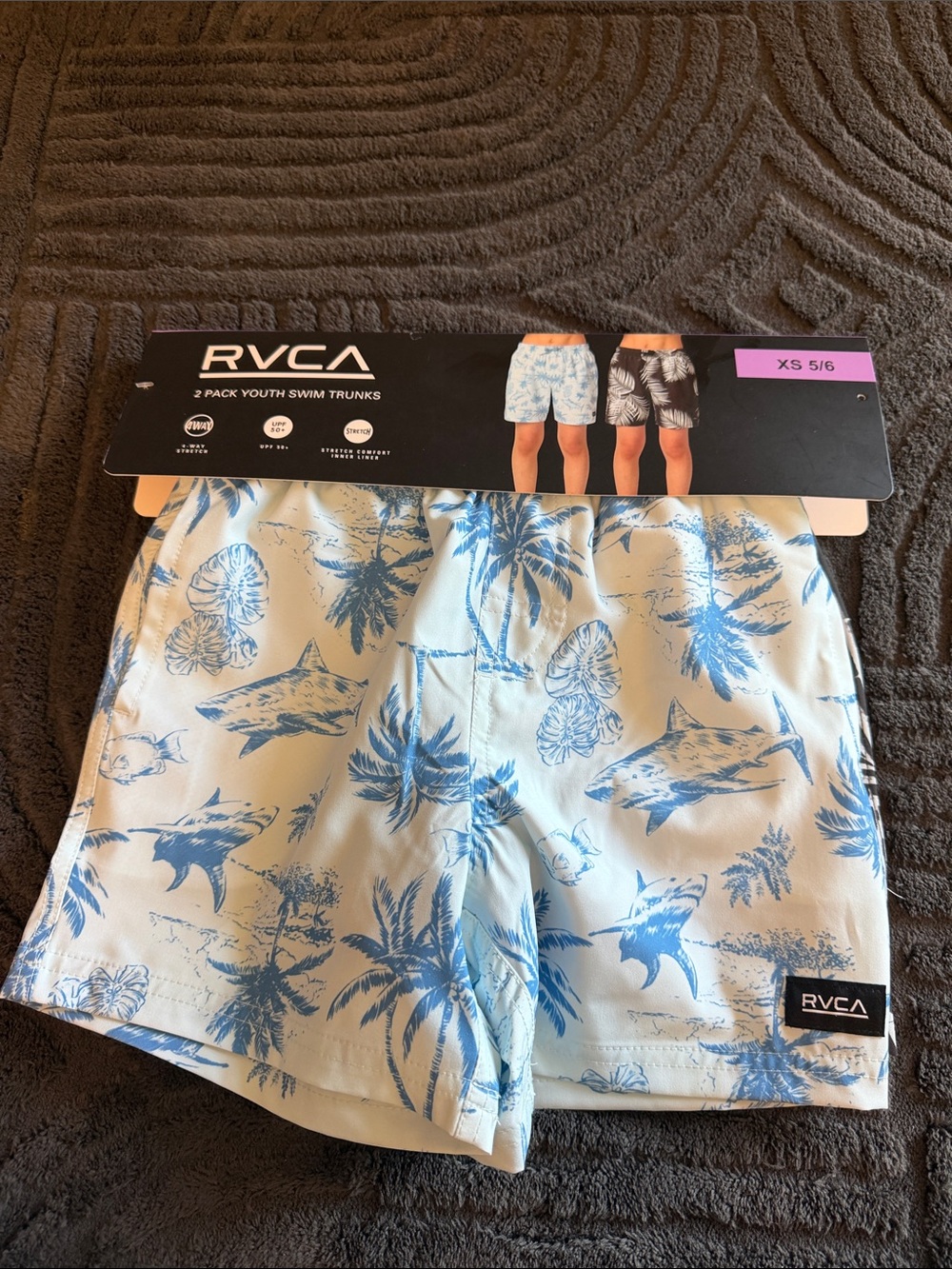 RVCA Light Blue Shark & Palm Youth Swim Shorts
